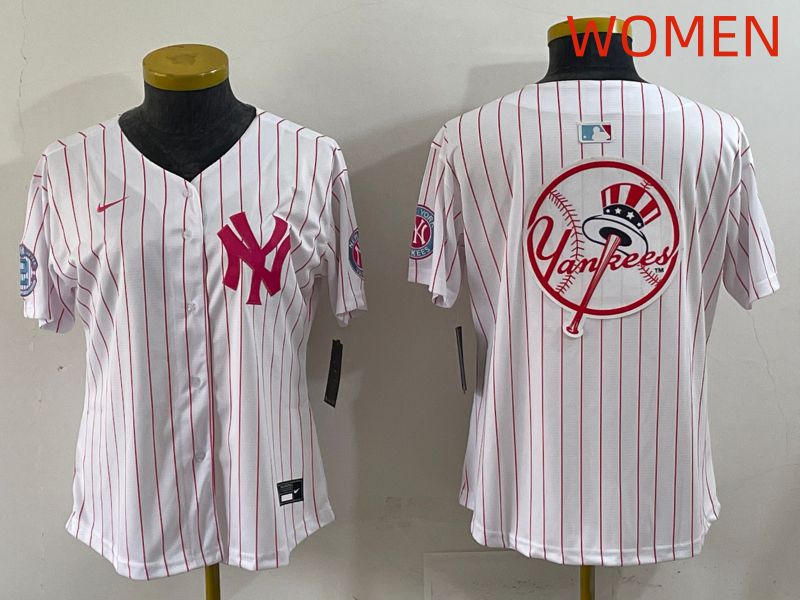 Women 2025 New York Yankees Blank White Stripe Joint Name Nike MLB Jersey style 20->women mlb jersey->Women Jersey